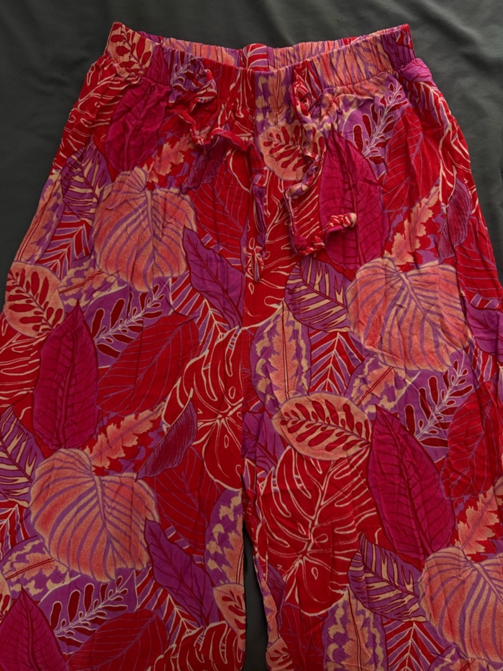 Women’s Red Tropical Print Pull-On Trousers cotton